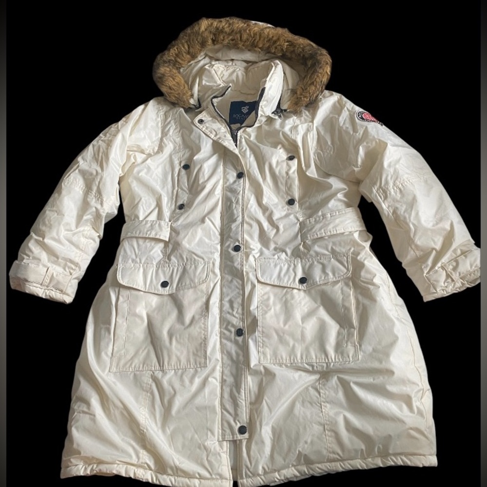 Women’s Size 1X Parka Coat Ivory Cream with Removable Lined Hood Rocawear